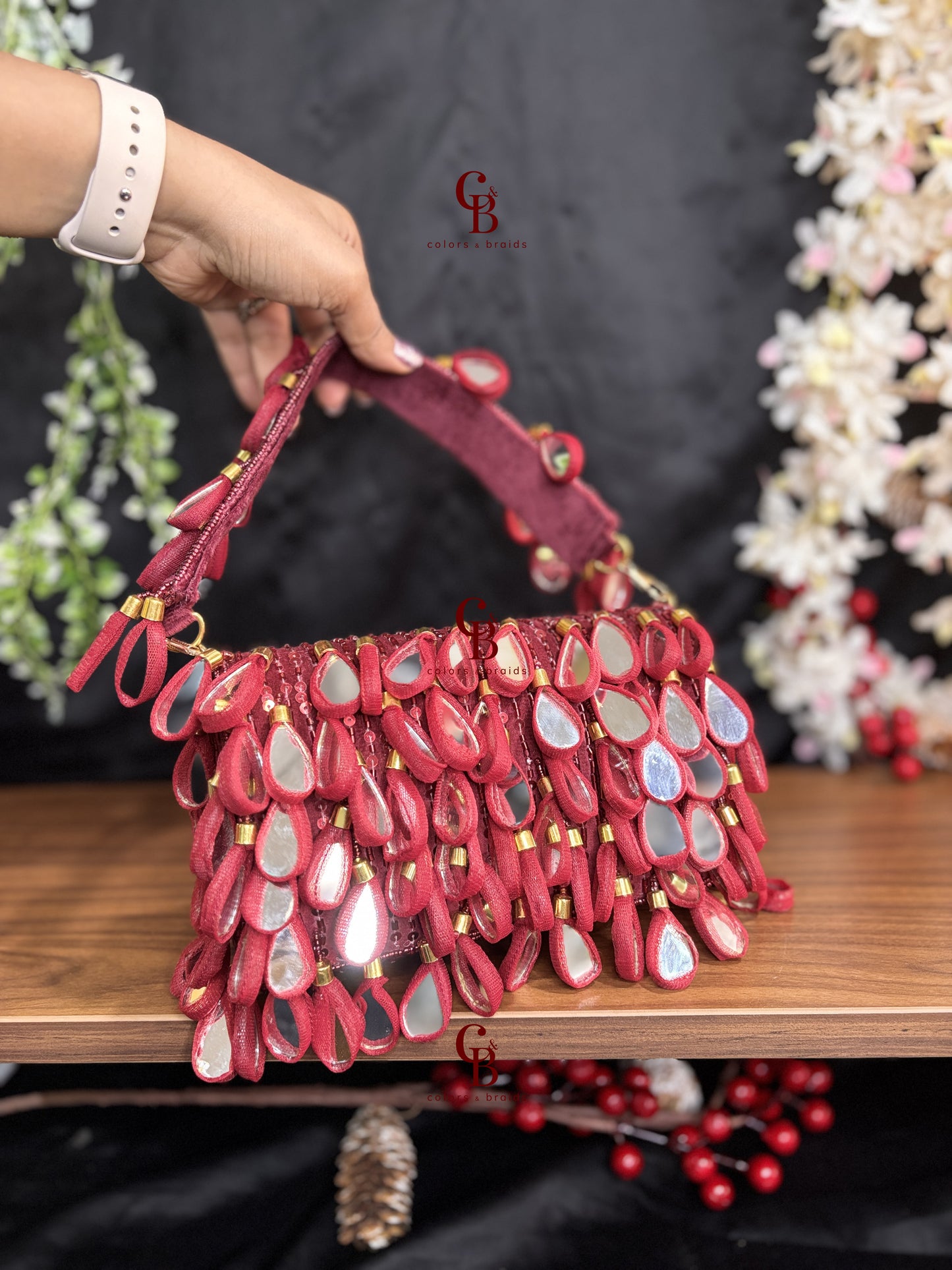 Mirror flap bag - Maroon Clutch