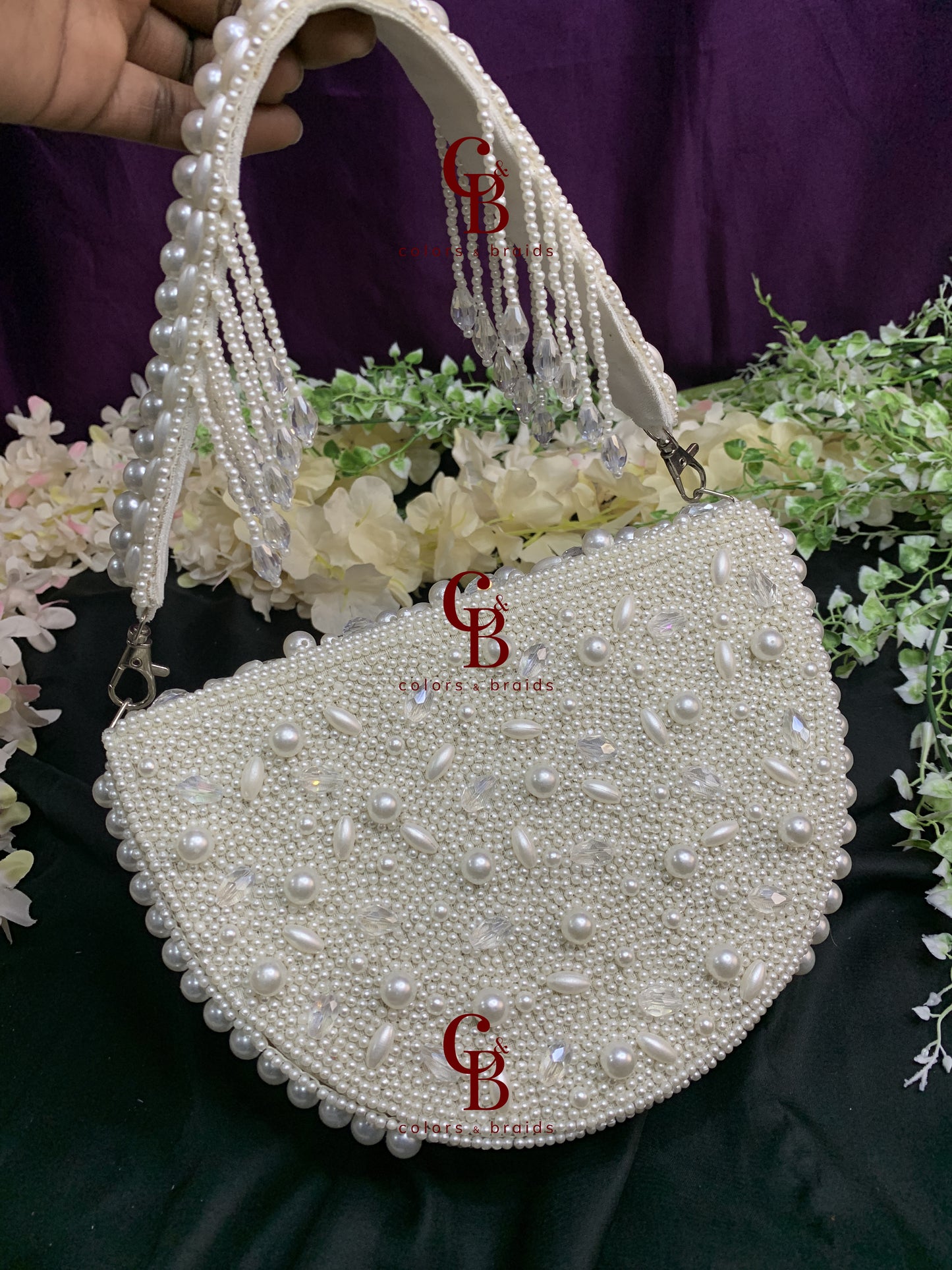 New pearl moon shape  Flap Clutch