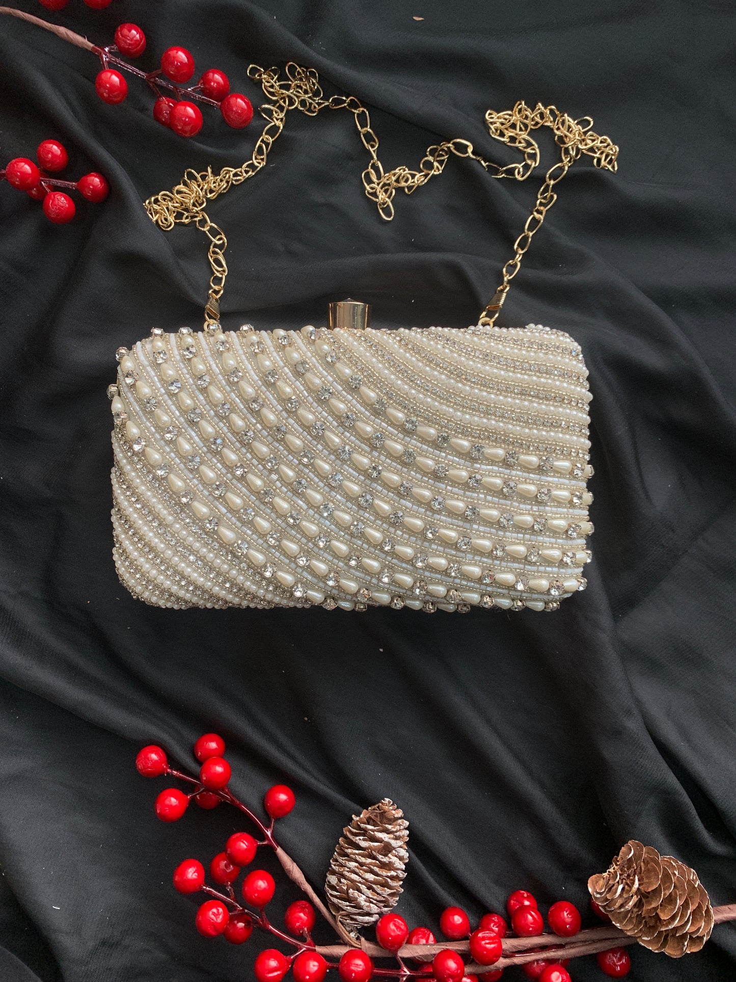 Aamna Pearl + Crystals Clutch