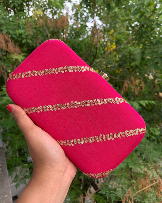 Pink Slant Sequins Clutch